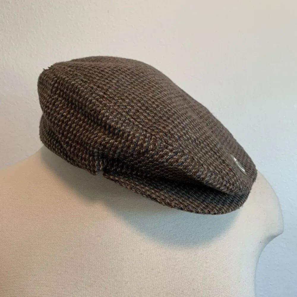 Vintage Brown Plaid Wool Captains Hat Cabbie Cab Hat Unisex - Picture 4 of 8